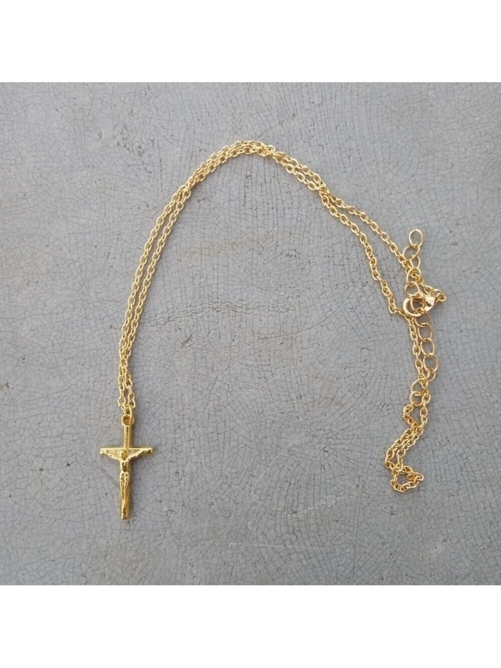 2/$10 Dainty Crucifix Gold Tone Jesus Cross Religious Necklace NWT